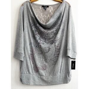 Style & Co. Knit Blouse Women’s Size 2X Gray Metallic Lace Holiday New Years NWT